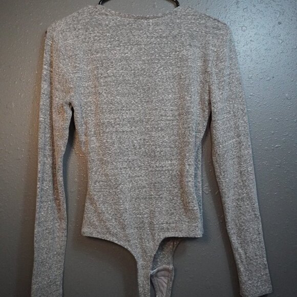 Madewell Women Heather Grey Wrap Thong V Neck Long Sleeve Bodysuit Size Medium - Picture 8 of 9